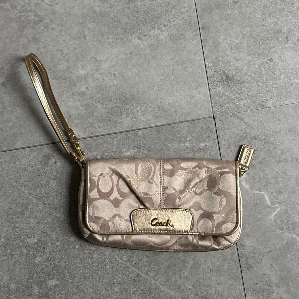 Y2K Coach Metallic Gold Signature Monogram Wristlet